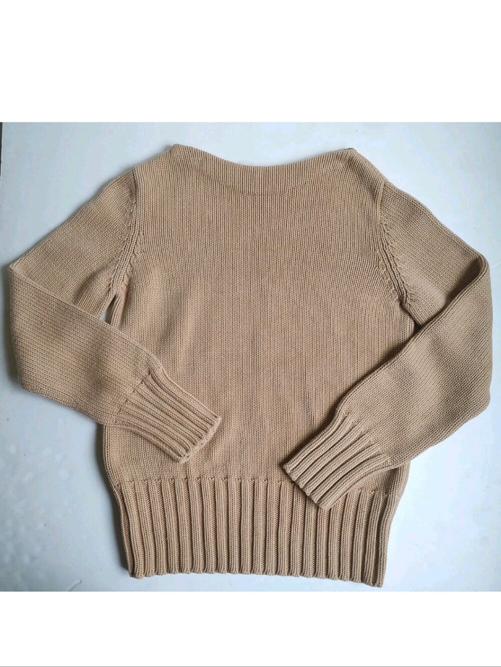 J Crew Boat Neck Chunky Sweater Pullover Beige Nude Camel Fisherman Knit S Women